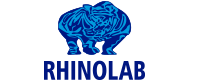 Logo de Rhinolab, un rinoceronte azul de costado viendo al frente